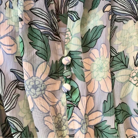 NWT LOFT Blue and Black Green Floral Maxi Dress Layered Ruffles Puff Sleeves - Picture 8 of 15